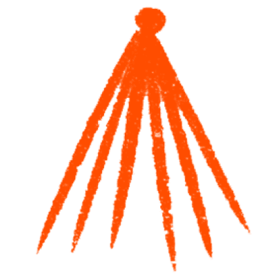 An orange silhouette of a pointed rocket with two small fins at the base is depicted against a white background. The rocket design is simple and features no additional details or markings.