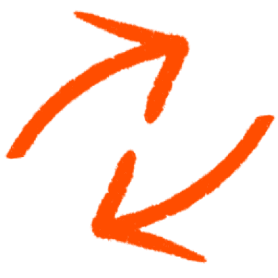 An illustration of two curved orange arrows forming a circle and pointing at each other, indicating a cycle or rotation.