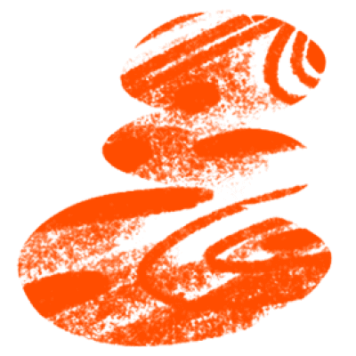 An abstract digital painting featuring large, textured orange brushstrokes stacked vertically, creating a dynamic sense of movement. The brushstrokes taper towards the top and bottom, giving the composition a balanced yet energetic feel.