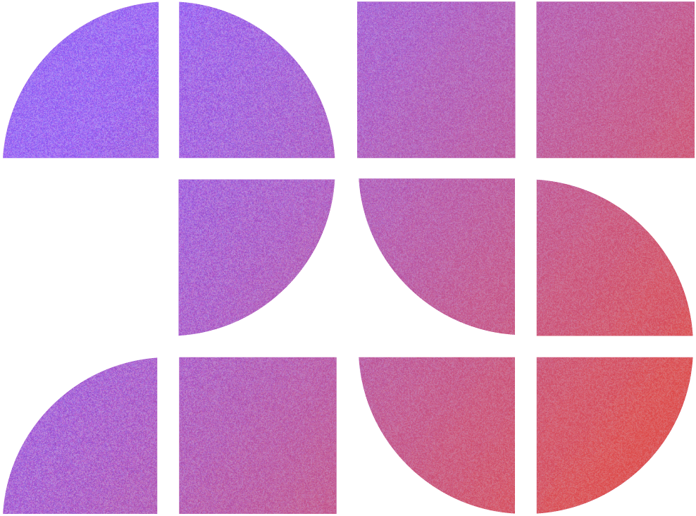 Geometric design with the number "25" formed by purple and pink gradient squares and quarter-circle shapes on a light background.