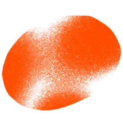 A solid, irregularly shaped bright red-orange oval with rough, jagged edges, and some scattered small spots of varied intensity throughout the shape. The background is white, making the vivid color of the oval stand out prominently.
