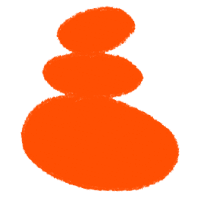 An abstract image featuring three orange oval shapes stacked vertically, with the largest at the bottom and the smallest at the top. The shapes are solid and slightly irregular, resembling a simplistic depiction of a snowman. The background is white.
