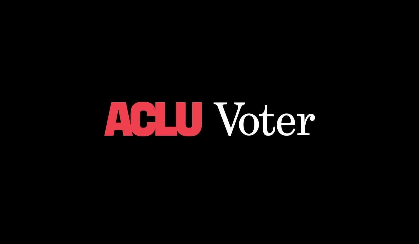 The image features the text "ACLU Voter" against a black background. "ACLU" is in bold red letters, and "Voter" is in regular white letters.