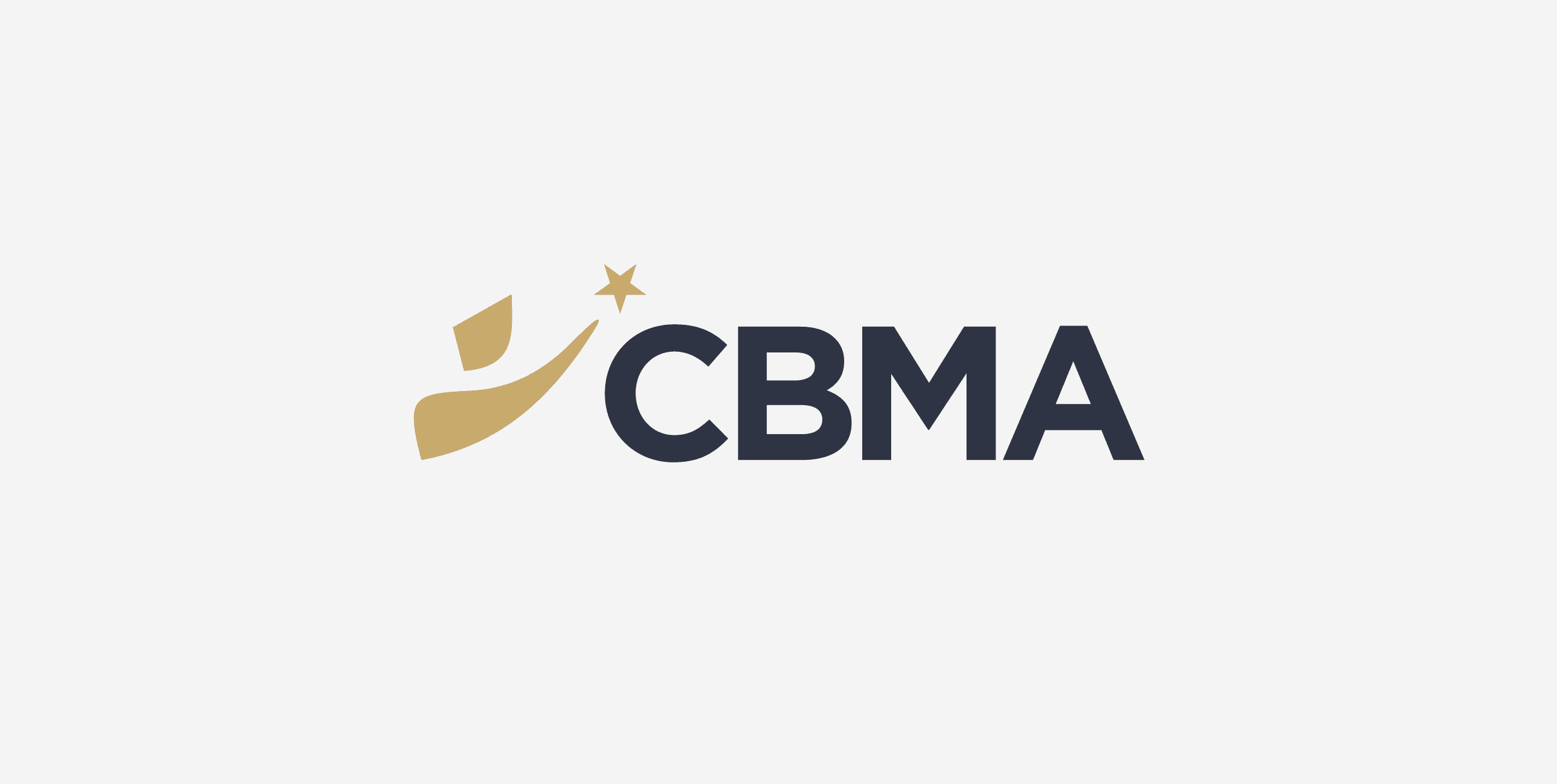 The image displays a logo featuring the letters "CBMA" in a bold, dark font. To the left of the text, there is a stylized golden figure with an arc, seemingly reaching for a star. The background is plain white.