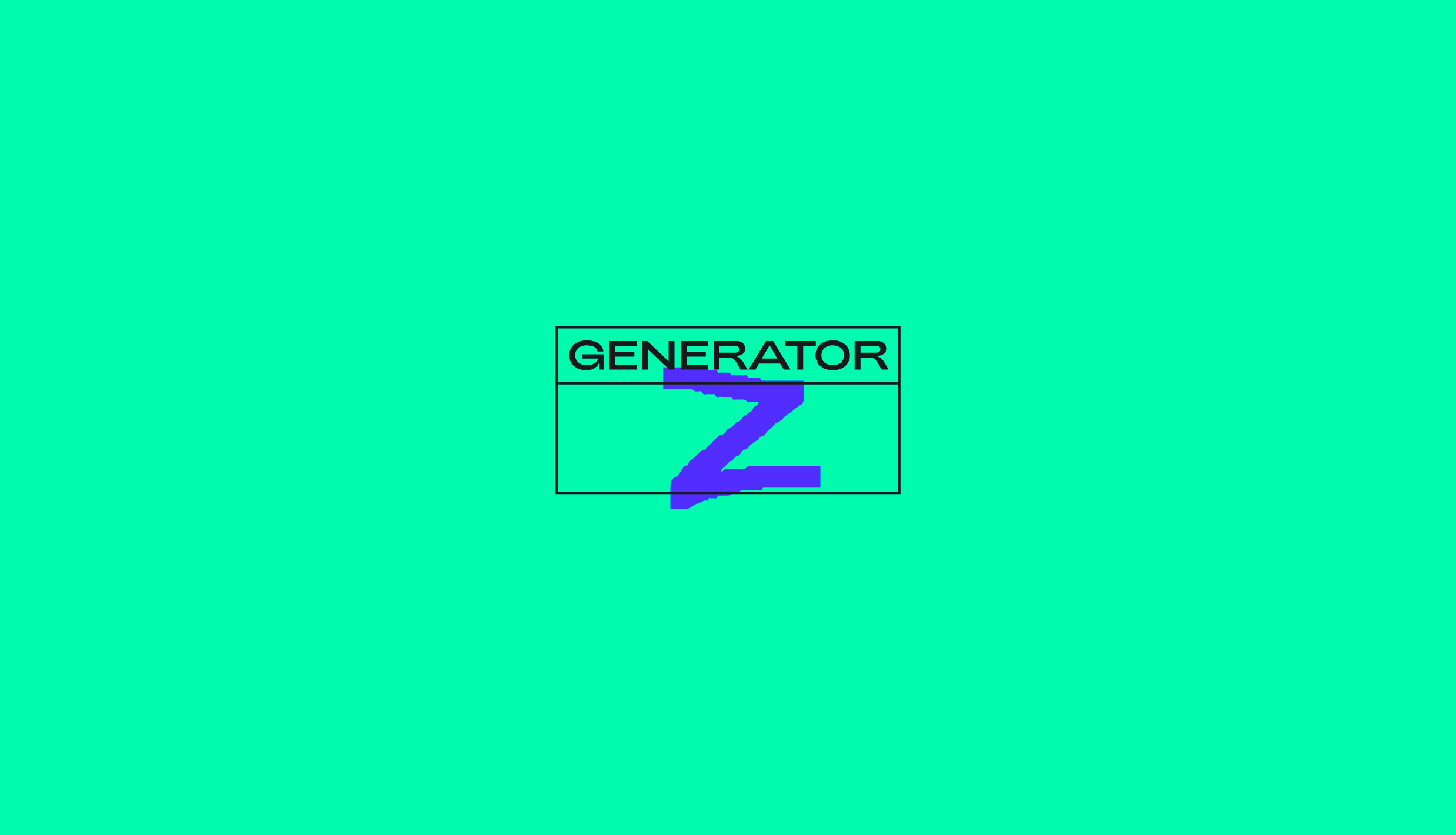A green background features a white rectangular box in the center with the word "GENERATOR" in black at the top. Below it is a large blue letter "Z". The overall design has a clean and modern look.