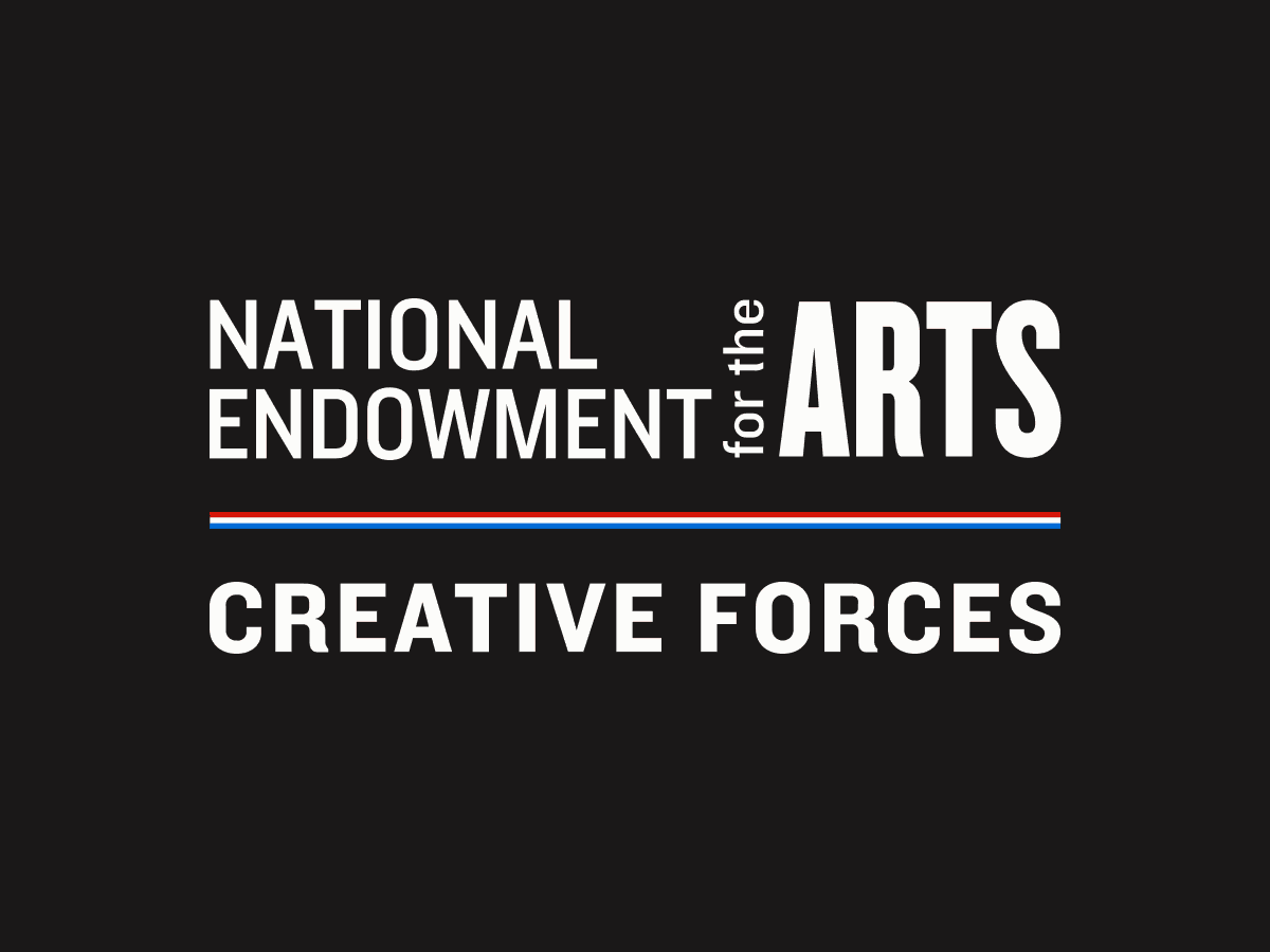 Text on a black background reads: "National Endowment for the Arts" and "Creative Forces," separated by a red, white, and blue line.