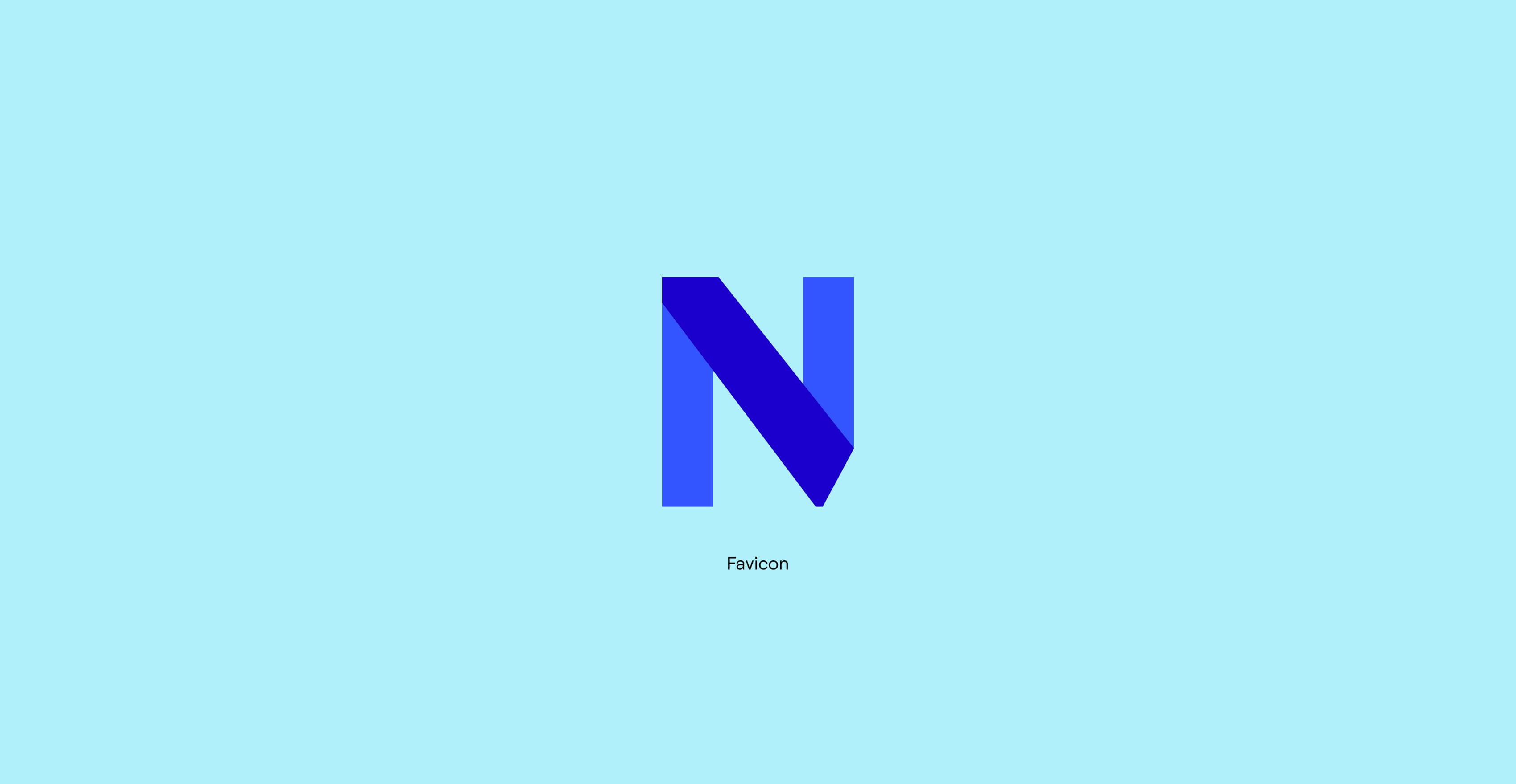 A blue, angular letter "N" is centered on a light blue background. The text "Favicon" is written in small, black font below the letter.