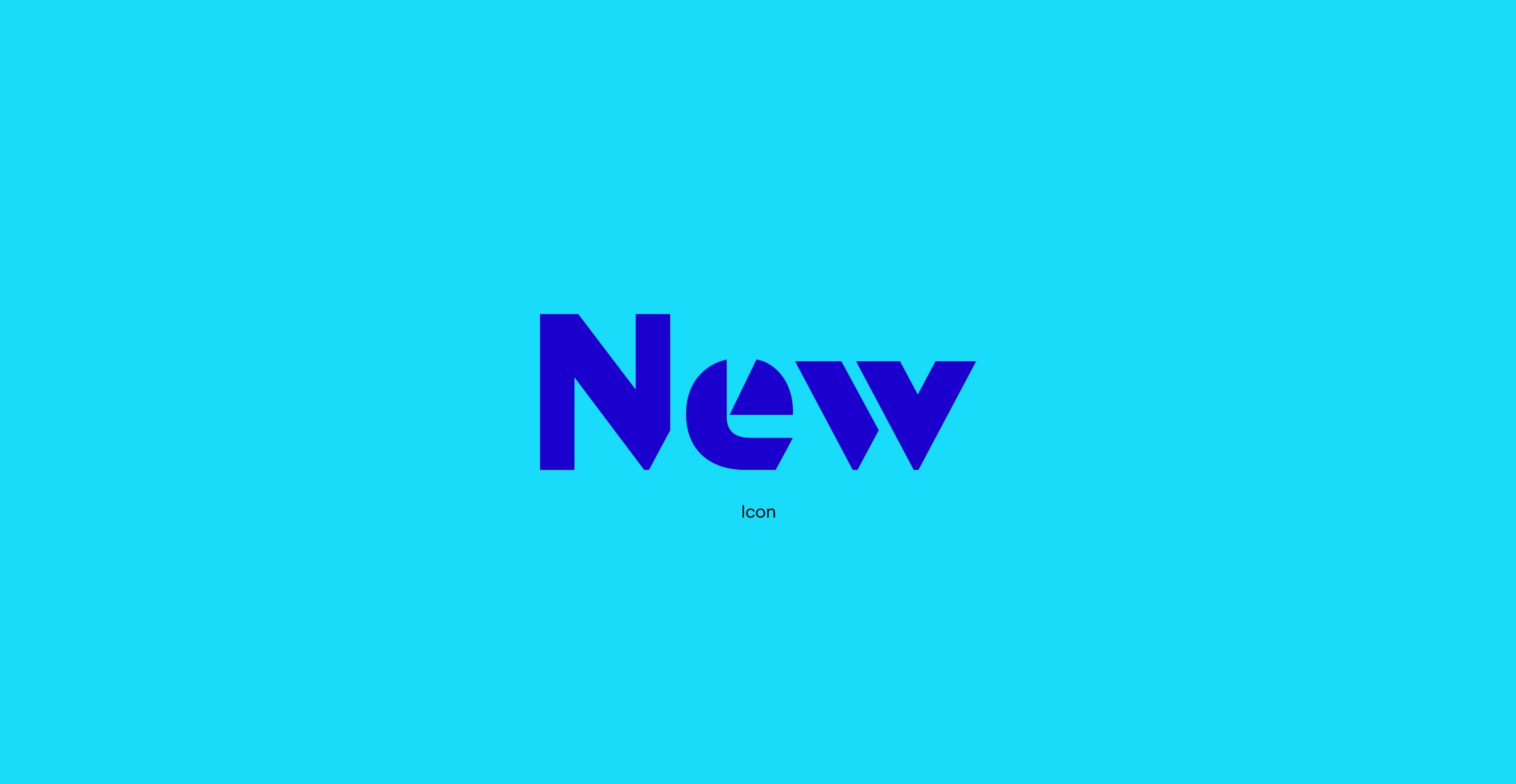 The image features a bright blue background with the word "New" displayed prominently in bold, uppercase blue letters in the center. Below "New," the word "Icon" is written in smaller, lowercase black letters.