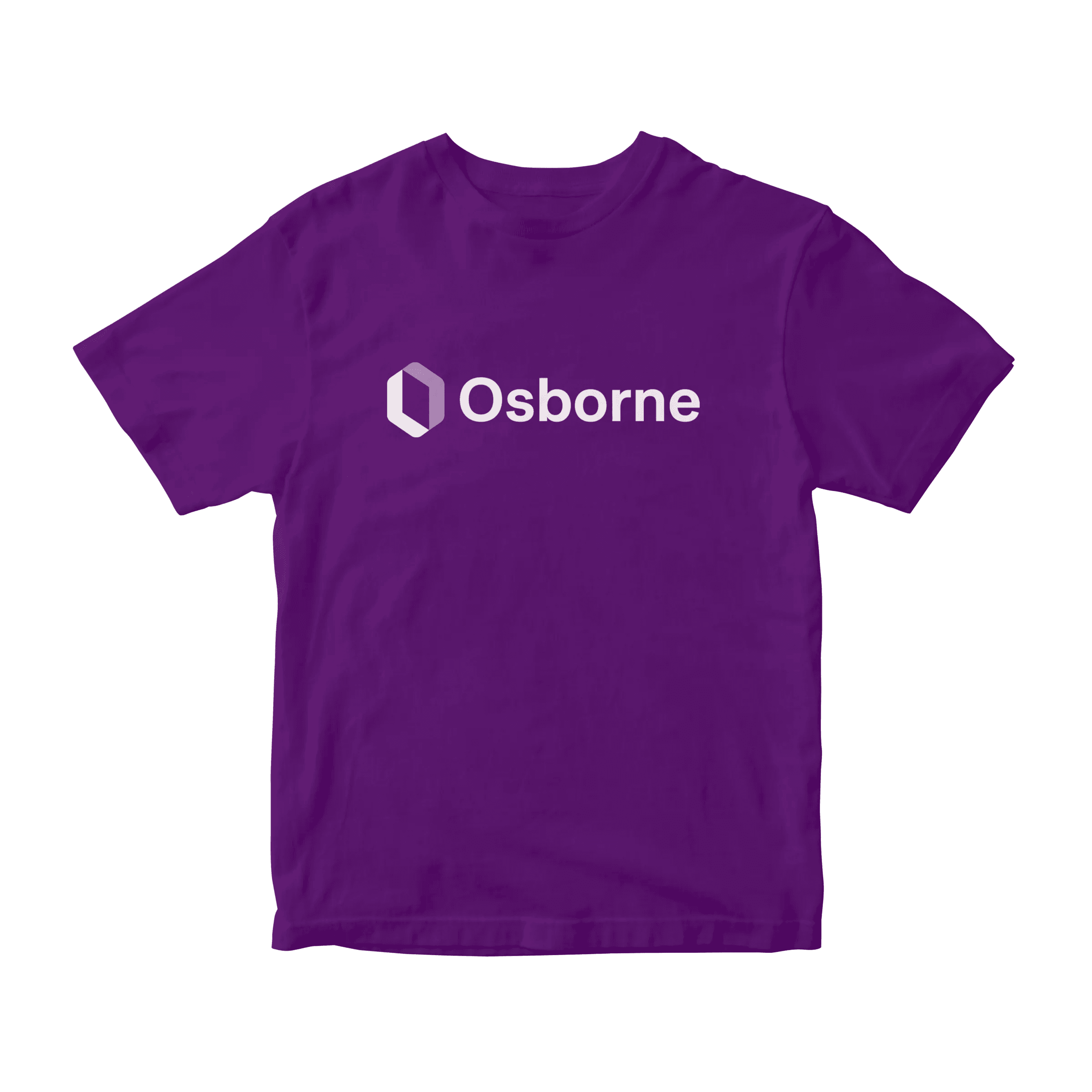 A purple t-shirt with the word "Osborne" written in white across the chest. To the left of the text, there is a geometric hexagon-shaped logo. The shirt is laid flat against a plain white background.