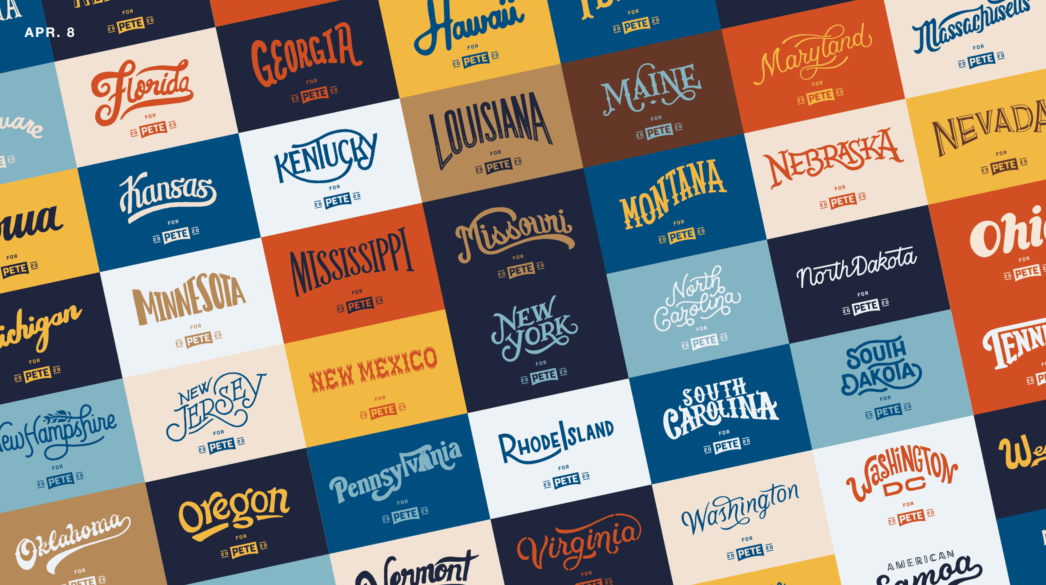 A colorful poster displays the names of all U.S. states in various styles and fonts. Each state name is individually featured in a rectangular block with different background colors, creating a visually diverse and vibrant design.