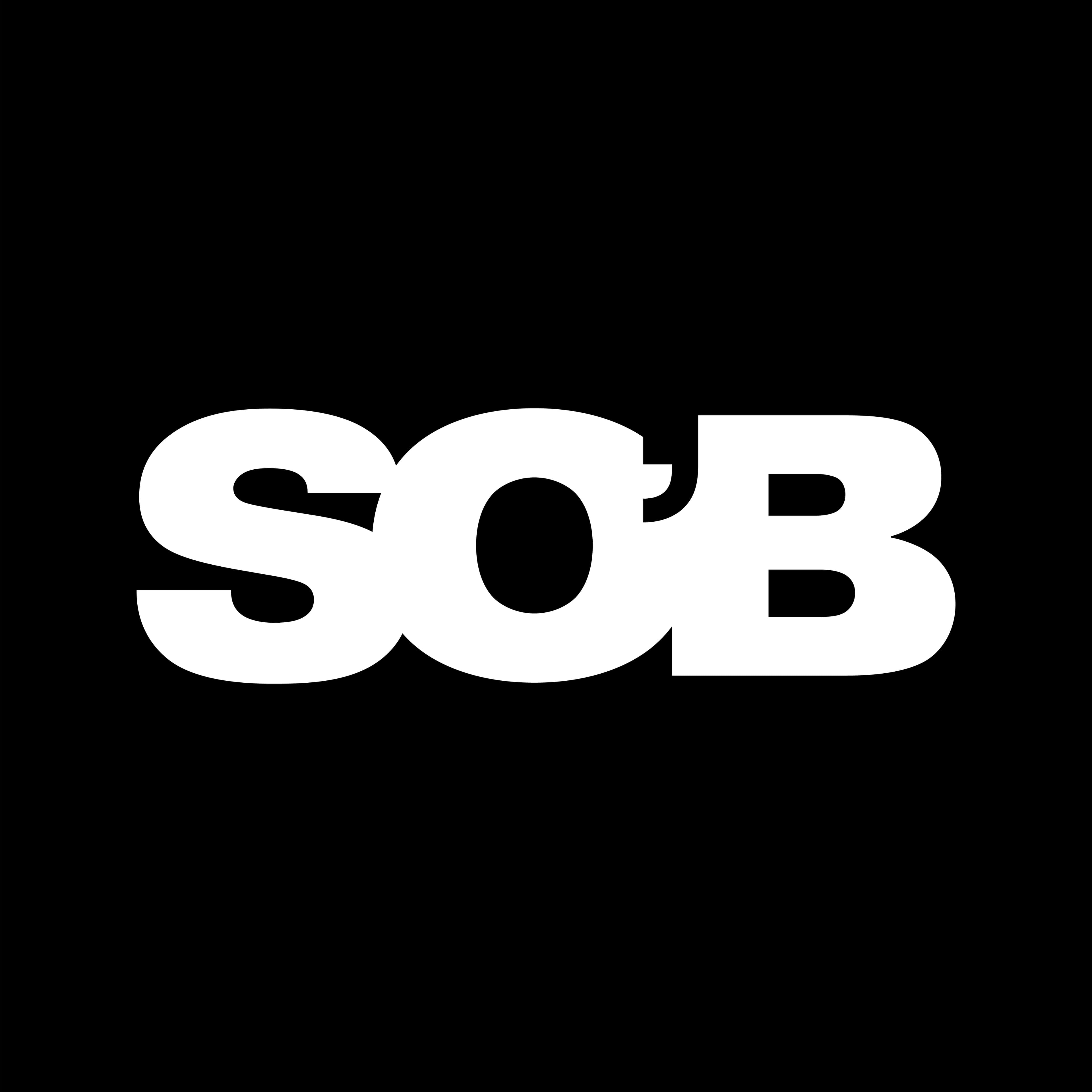 A black background with the large, bold, white uppercase letters "SOB" in the center.