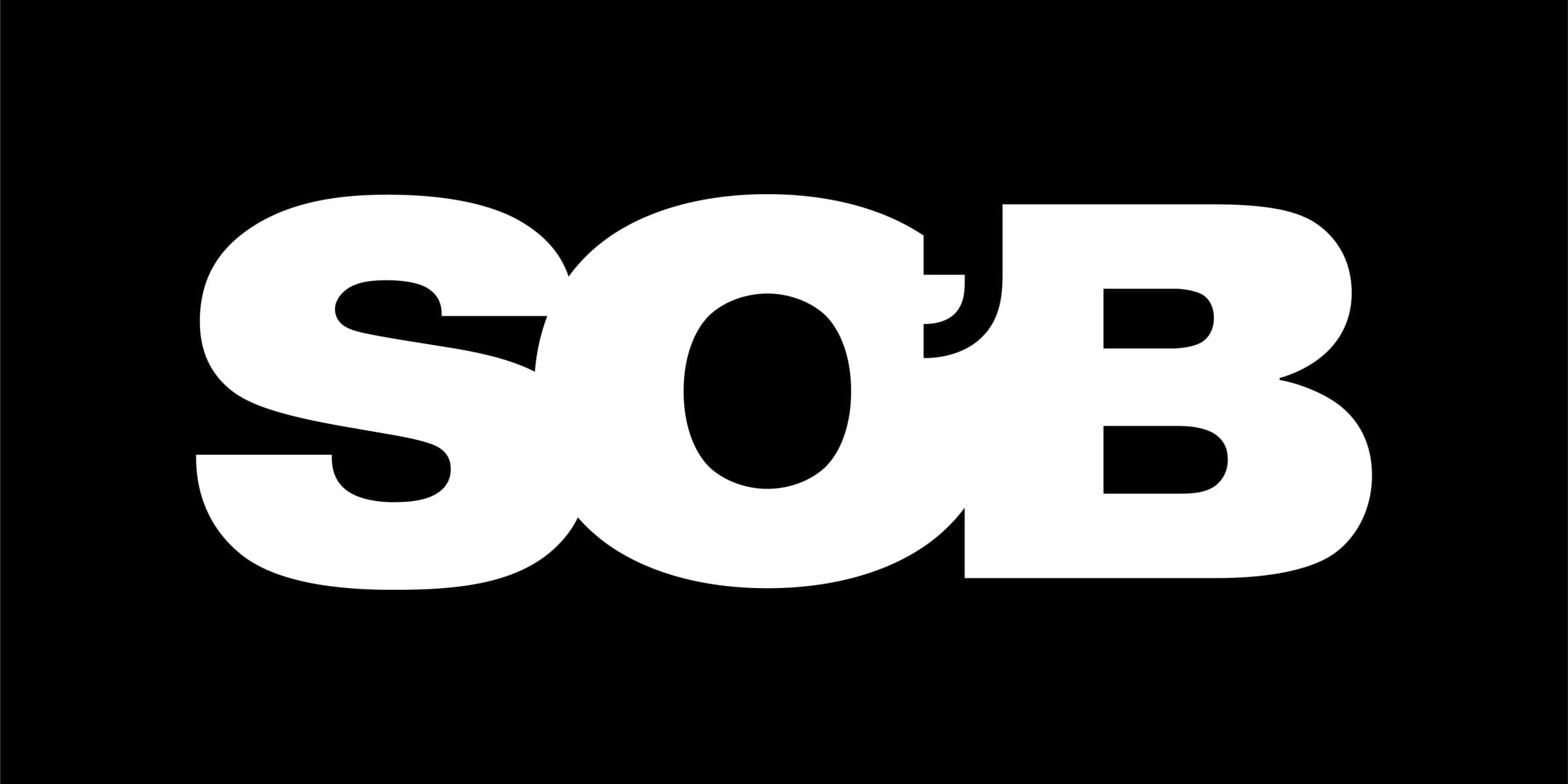 A black background with the large, bold, white uppercase letters "SOB" in the center.