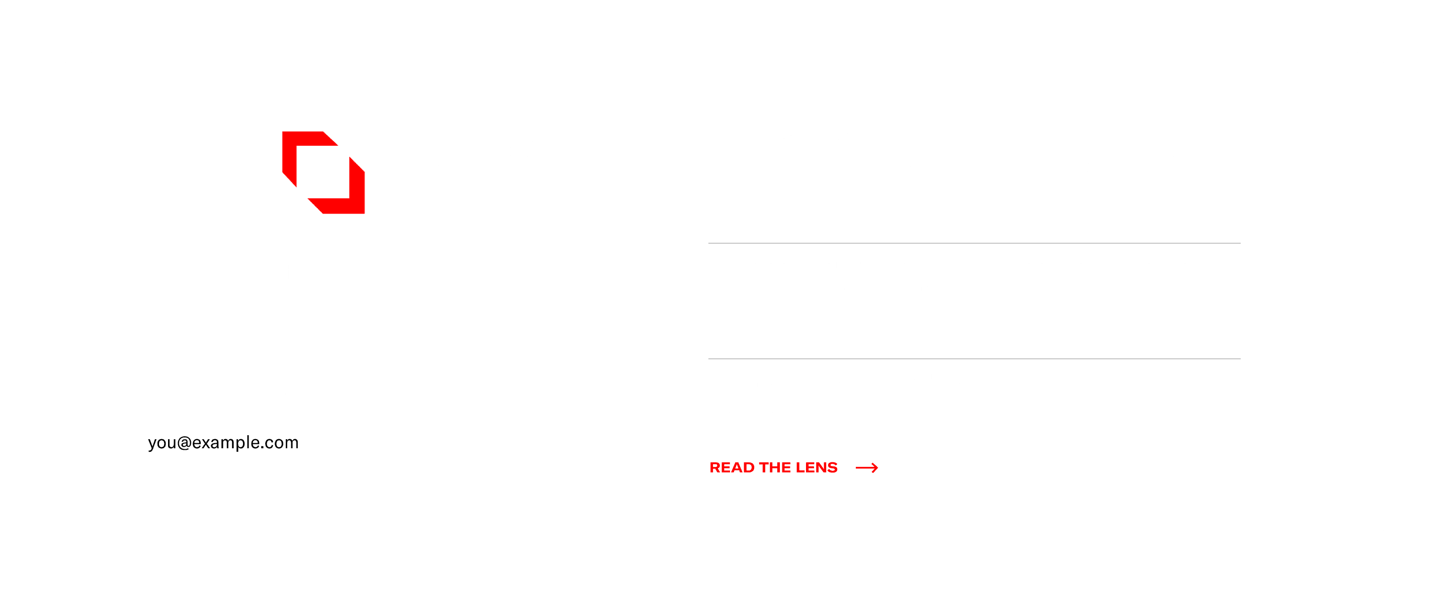 A webpage displaying "THE LENS" with the tagline "Deep dives into timely issues from multiple perspectives." It features a subscription field on the left. On the right, it lists articles discussing COVID-19 vaccine distribution, police accountability, and the U.S. Census.