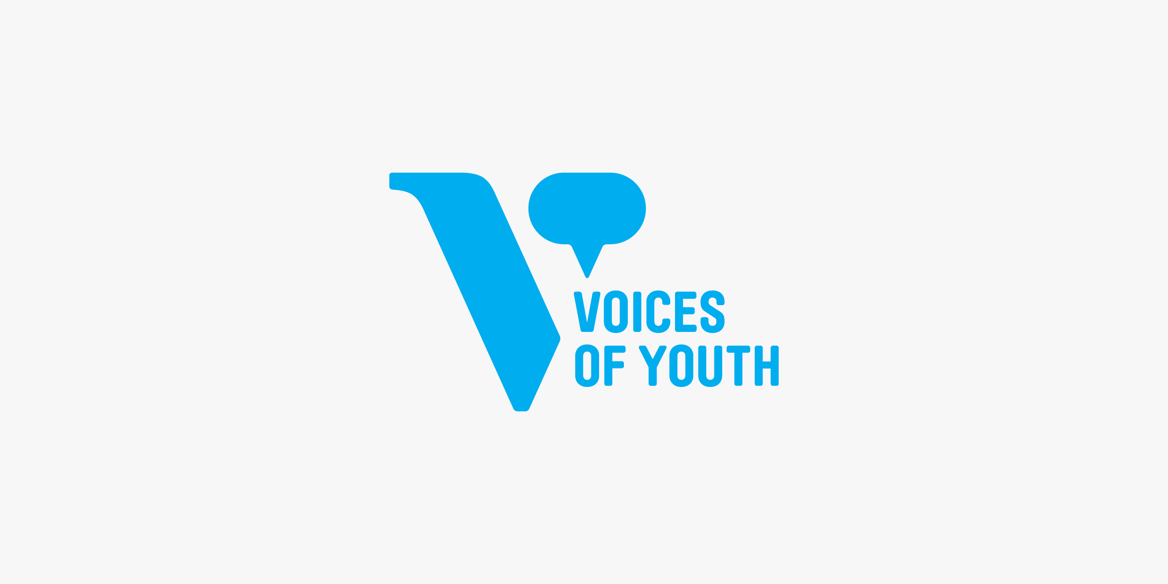 The image is a logo for "Voices of Youth." It features a large, stylized blue letter "V" on the left, and a blue speech bubble above the text "Voices of Youth" in blue, all set against a white background.