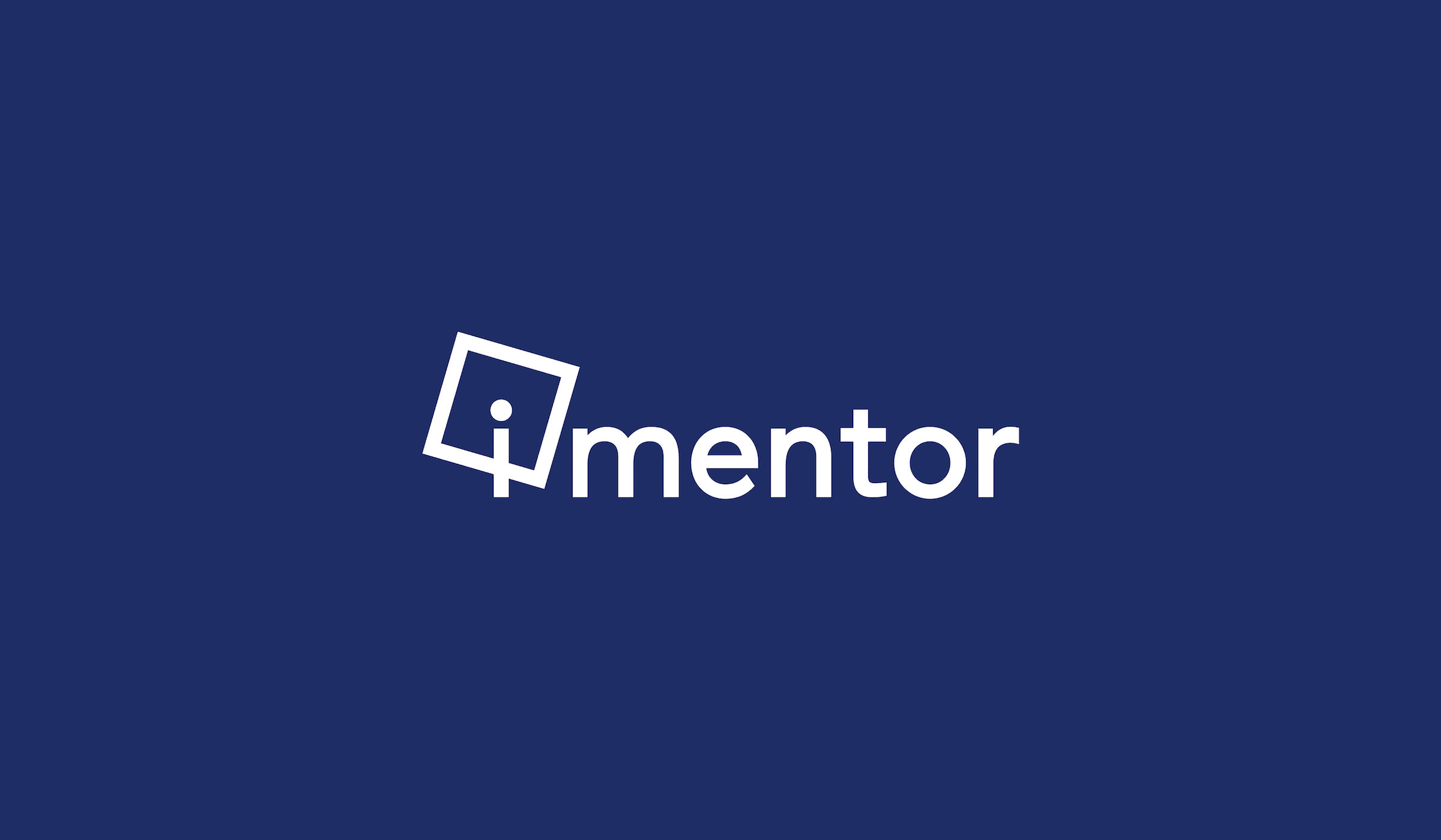 The image features a blue background with the logo of "iMentor." The logo includes the lowercase letter "i" inside a tilted square, followed by the word "mentor" in white text. The "i" in the square is stylized as part of the word "iMentor.