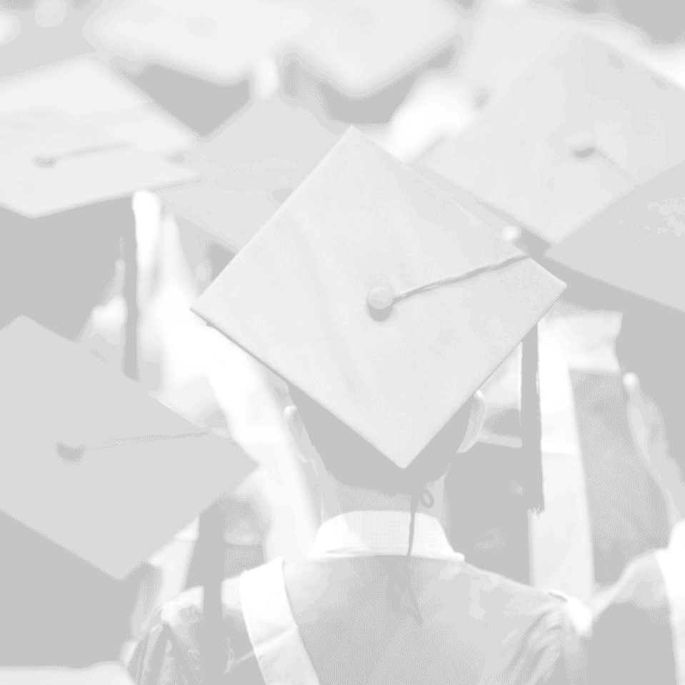 A crowd of graduates in caps and gowns is seen from the back. The focus is on a single person in the center of the image, wearing a tassel on their graduation cap. The background is blurred, highlighting the main subject.