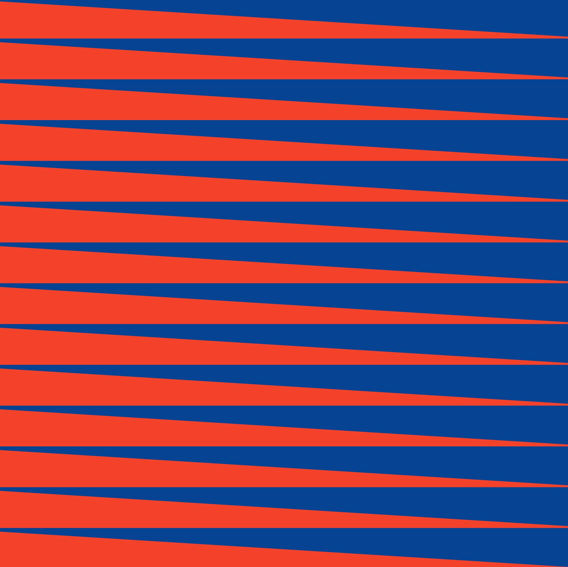 An abstract image features alternating horizontal lines of red and blue, with the lines slightly slanted and varying in thickness. The blue lines separate the red lines, creating a striking contrast against the vibrant red background.