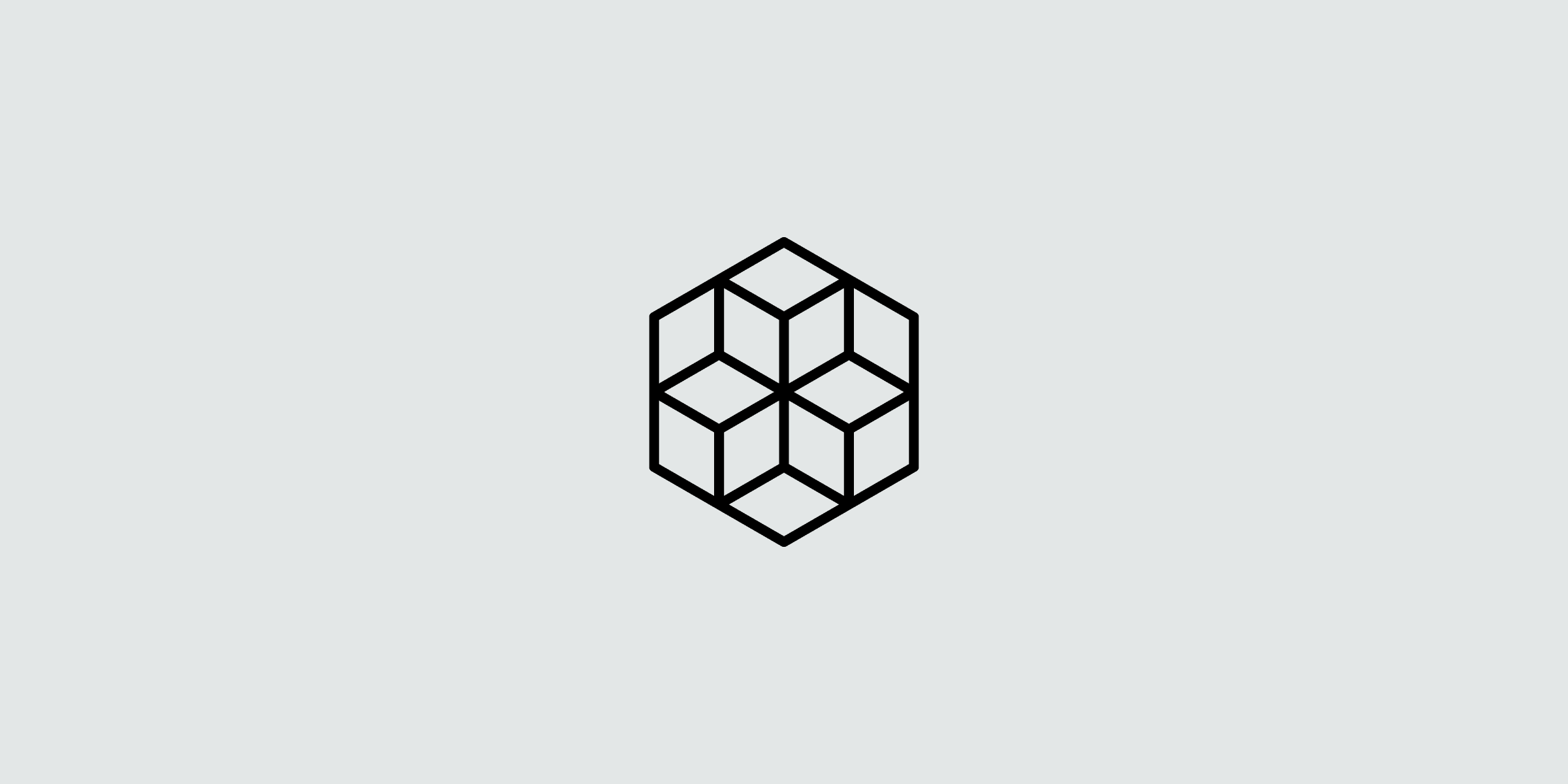 A minimalist geometric logo consisting of a hexagon shape divided by lines into smaller diamonds and triangles, creating a symmetrical, intricate pattern. The logo is black on a light grey background.