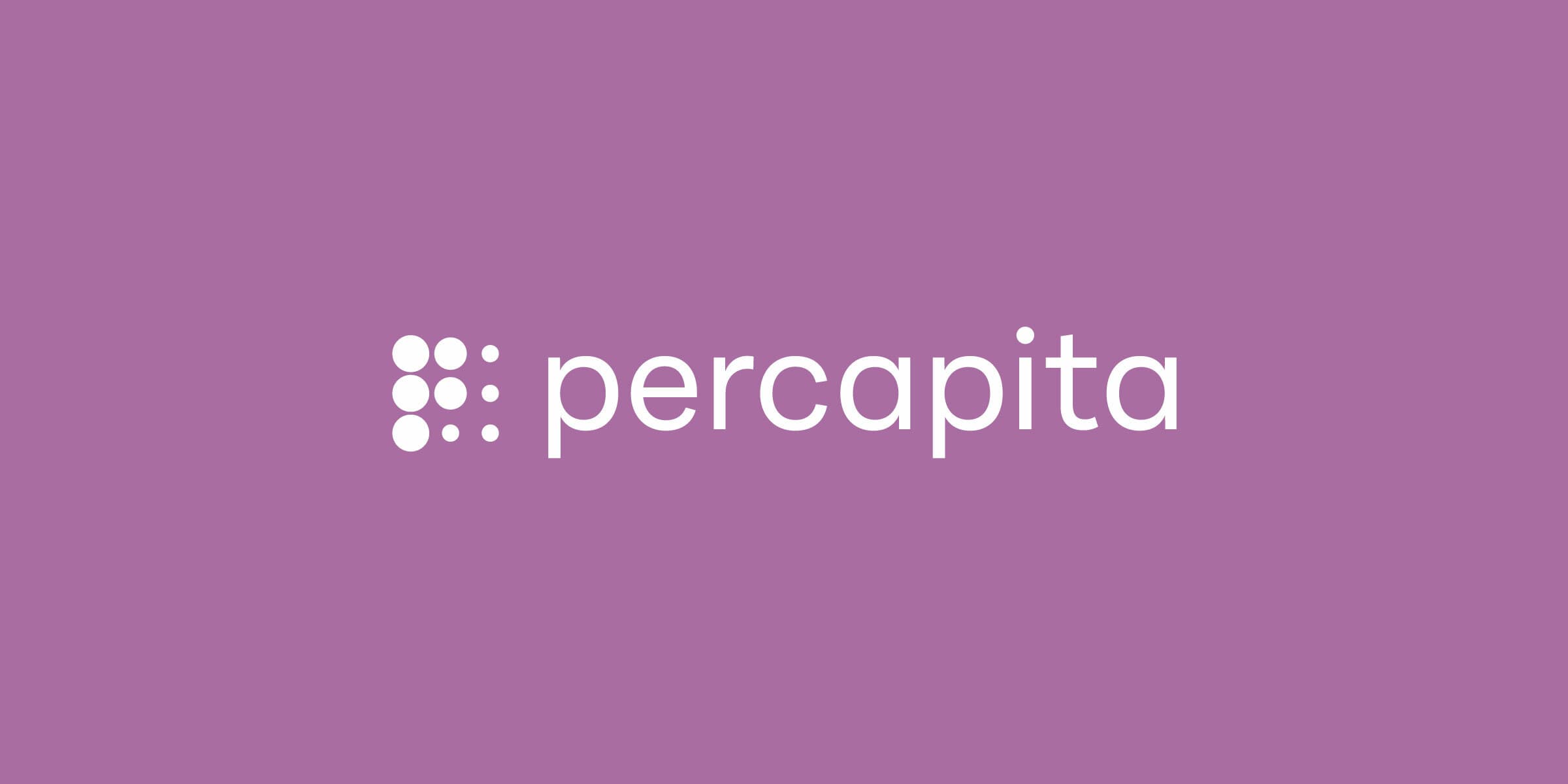 The image features the logo of "percapita" on a purple background. The logo includes the name "percapita" written in white lowercase letters and a design to the left consisting of nine white dots arranged in a 3x3 grid pattern.